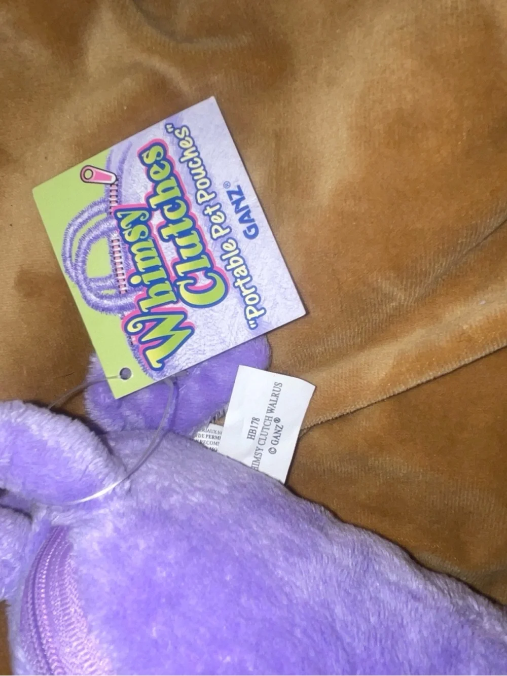 Vintage Ganz Whimsy Clutches Portable Pet Pouches Purple Walrus Plush Purse
